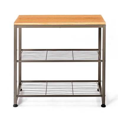 3-tier metal shoe rack with wood top board 612