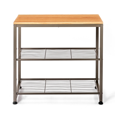 3-tier metal shoe rack with wood top board 612