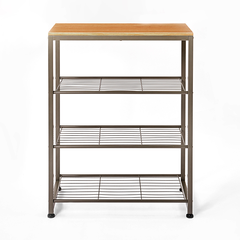 4-tier metal shoe rack with wood top board