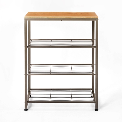 4-tier metal shoe rack with wood top board