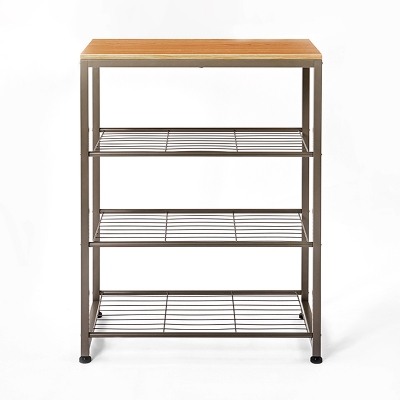 4-tier metal shoe rack with wood top board